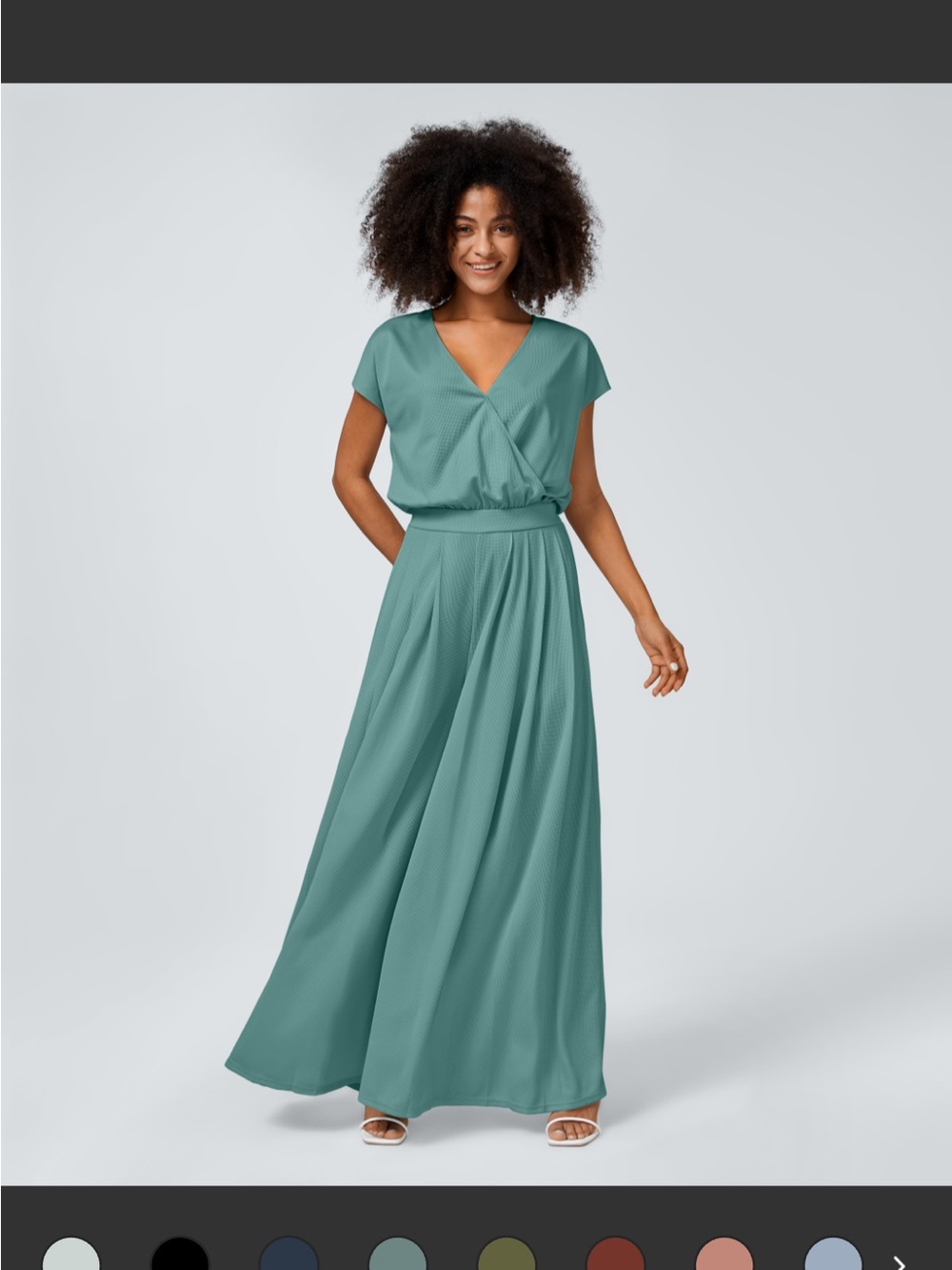 Halara V Neck Short Sleeve Side Pocket Wide Leg Flowy Waffle Casual Jumpsuit